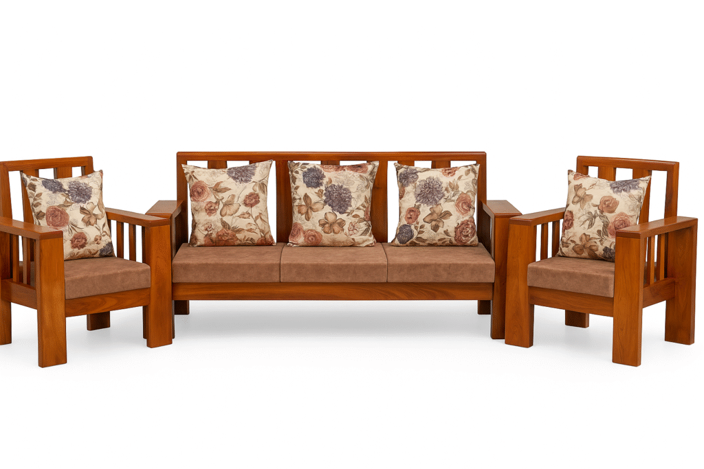 Premium Sagwan (Teakwood) 5-Seater Wooden Sofa Set | 3+1+1 Classic Design