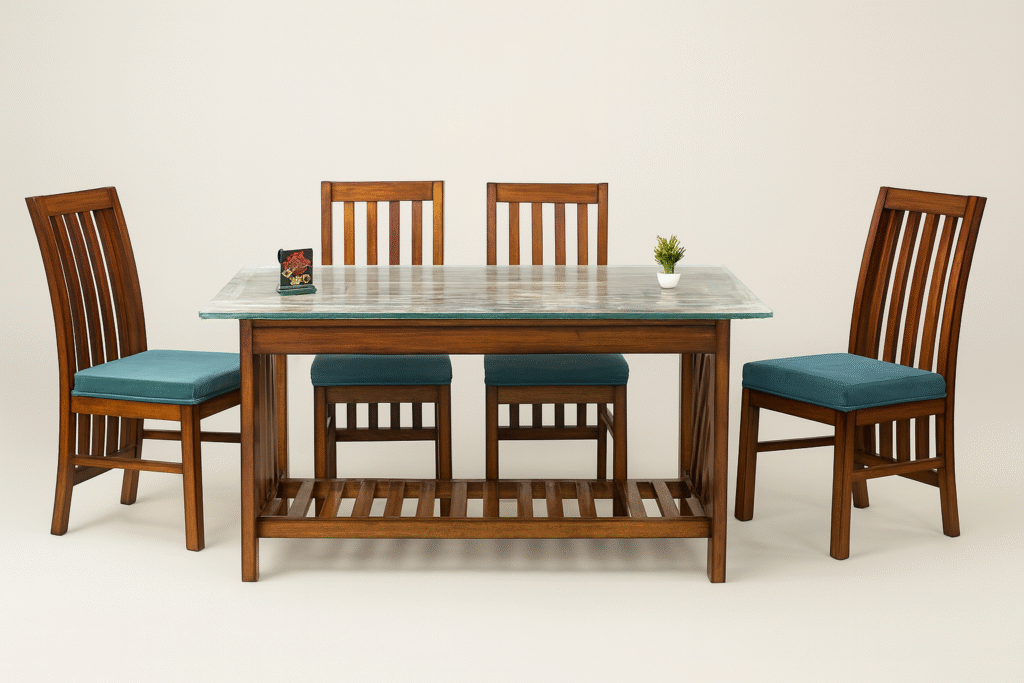 Premium Titachapa Wood 6-Seater Dining Table Set with Glass Top | Elegant Finish