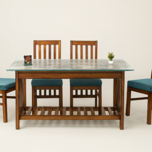 Premium Titachapa Wood 6-Seater Dining Table Set with Glass Top | Elegant Finish