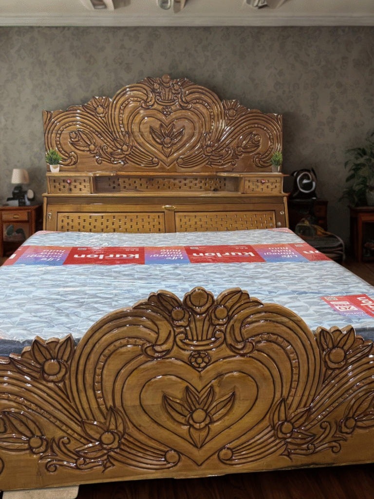 Grihalaya Ultra-Premium King Size Titachapa Wood Bed | PU Coated Finish